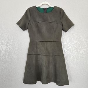 FRNCH Green Micro Suede Panel Zip Shift Dress Size M
